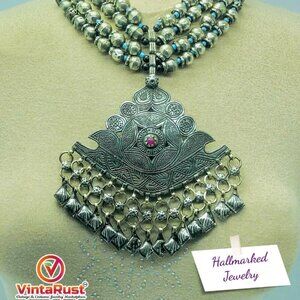 Vintage Beaded Necklace With Pendant, Statement Necklace, Antique Necklace